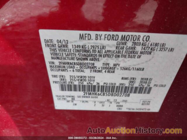 FORD FLEX SEL, 2FMHK6C85DBD02708