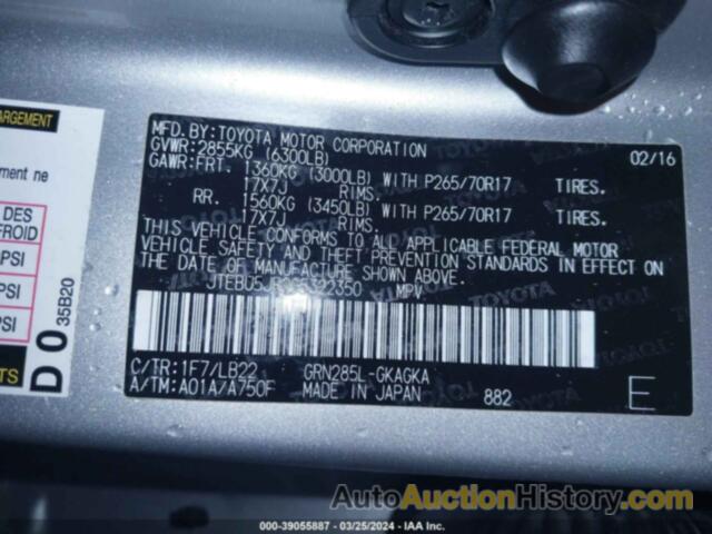 TOYOTA 4RUNNER SR5 PREMIUM, JTEBU5JR2G5322350