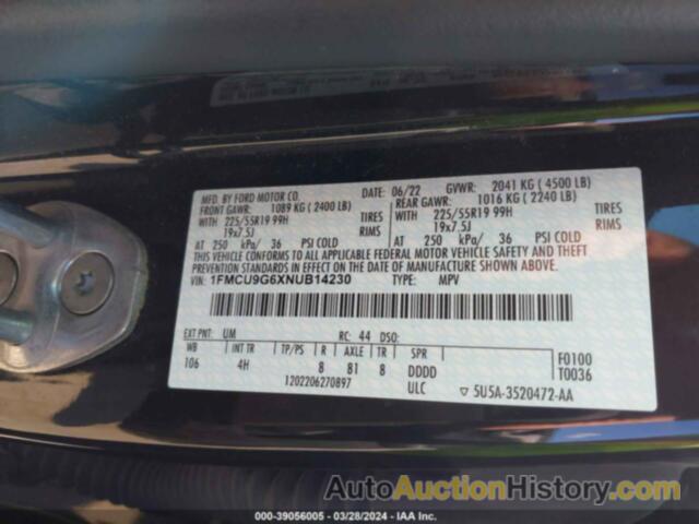 FORD ESCAPE SE, 1FMCU9G6XNUB14230