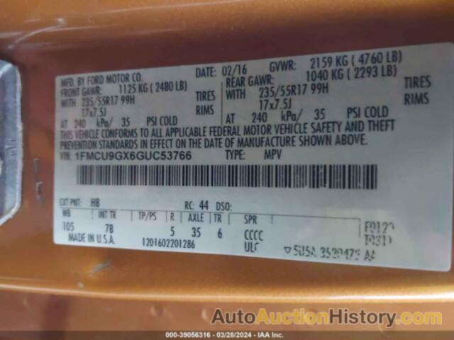 FORD ESCAPE SE, 1FMCU9GX6GUC53766