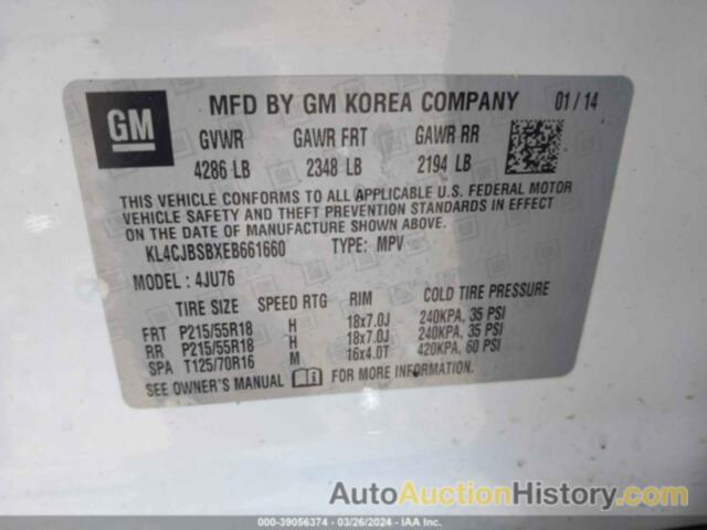 BUICK ENCORE CONVENIENCE, KL4CJBSBXEB661660