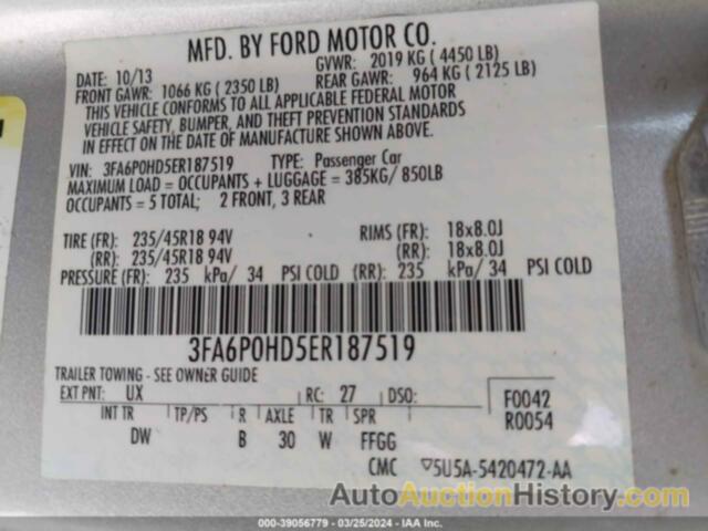 FORD FUSION SE, 3FA6P0HD5ER187519