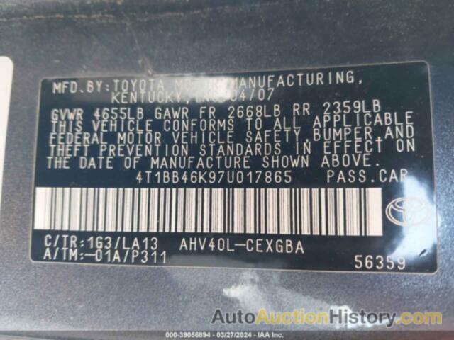 TOYOTA CAMRY HYBRID, 4T1BB46K97U017865