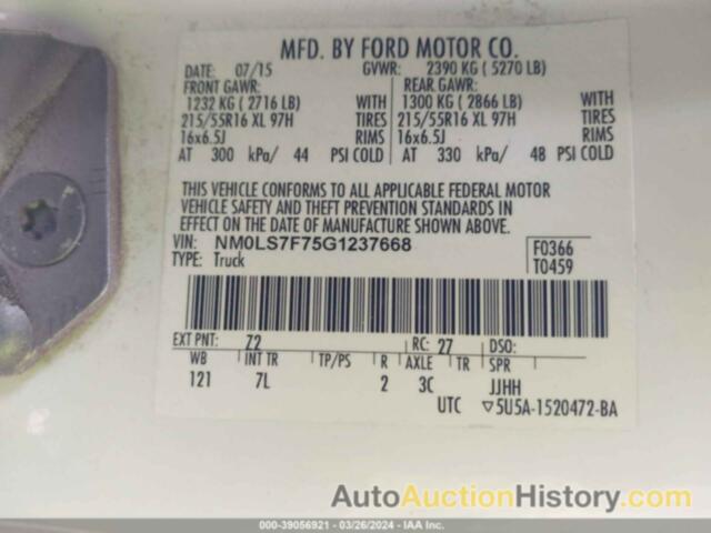 FORD TRANSIT CONNECT XLT, NM0LS7F75G1237668