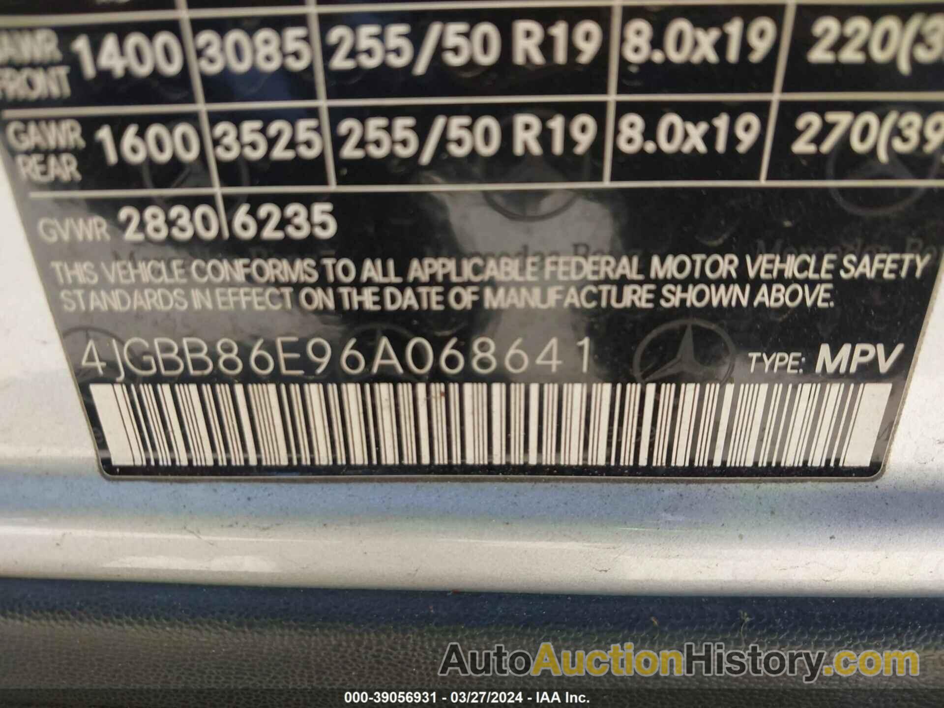 MERCEDES-BENZ ML 350 4MATIC, 4JGBB86E96A068641