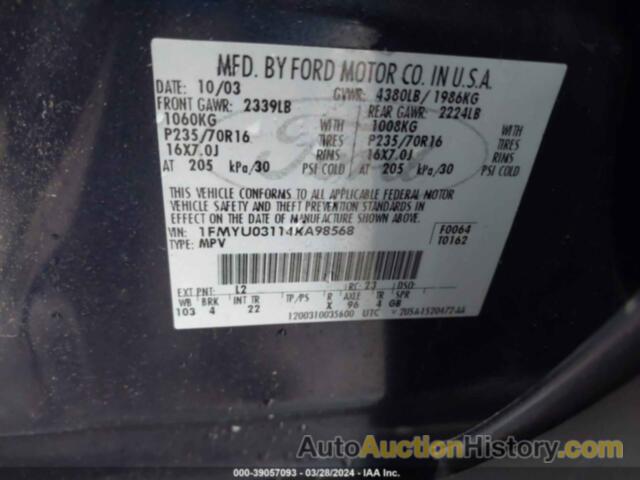 FORD ESCAPE XLT, 1FMYU03114KA98568