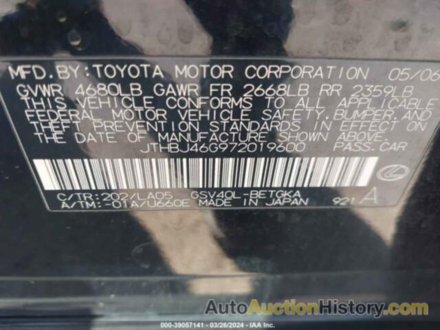 LEXUS ES 350, JTHBJ46G972019600