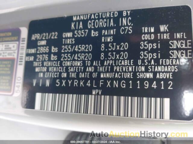 KIA SORENTO SX, 5XYRK4LFXNG119412