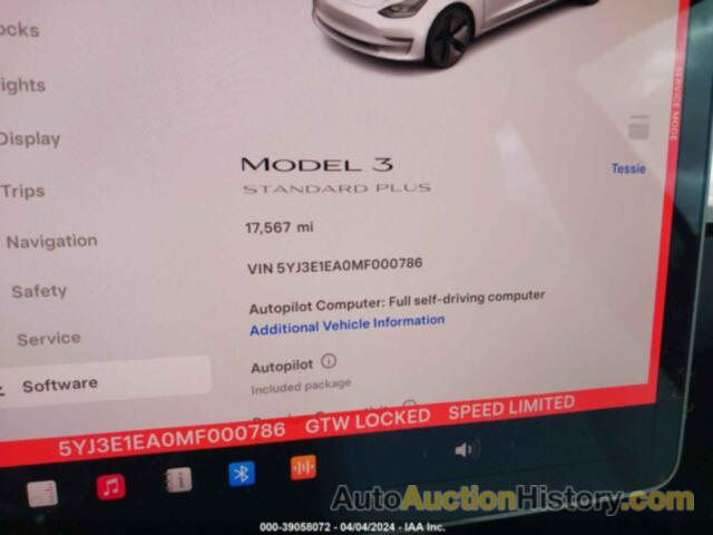 TESLA MODEL 3 STANDARD RANGE PLUS REAR-WHEEL DRIVE, 5YJ3E1EA0MF000786