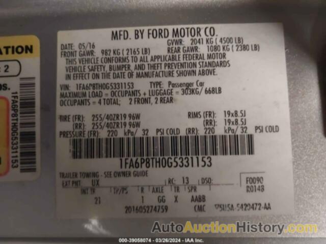 FORD MUSTANG ECOBOOST, 1FA6P8TH0G5331153