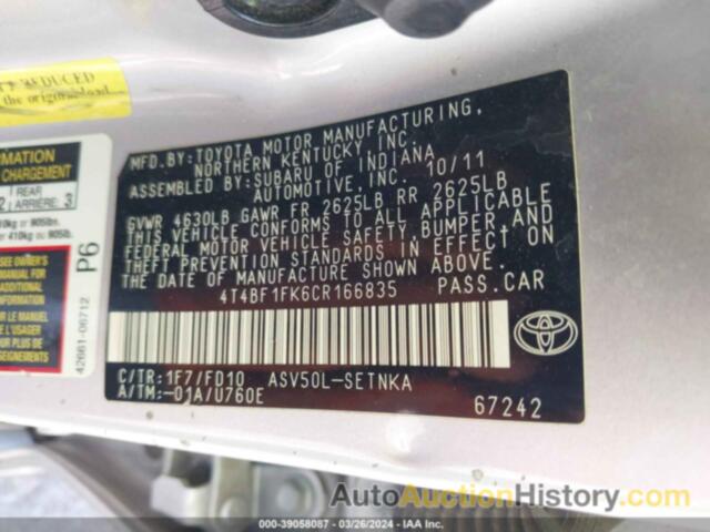 TOYOTA CAMRY LE, 4T4BF1FK6CR166835