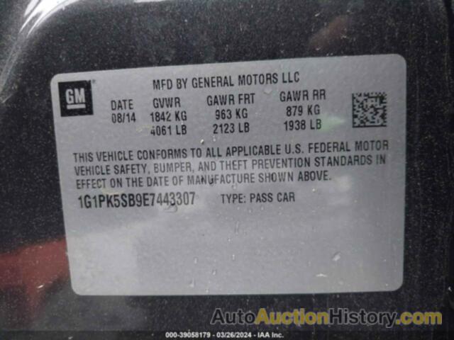 CHEVROLET CRUZE LT, 1G1PK5SB9E7443307