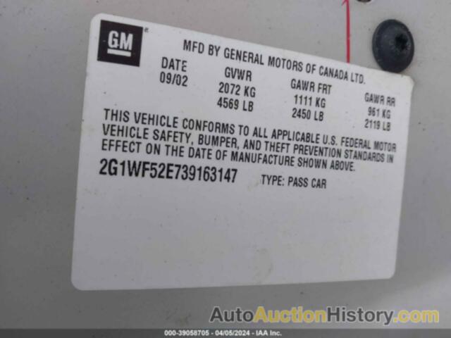 CHEVROLET IMPALA, 2G1WF52E739163147