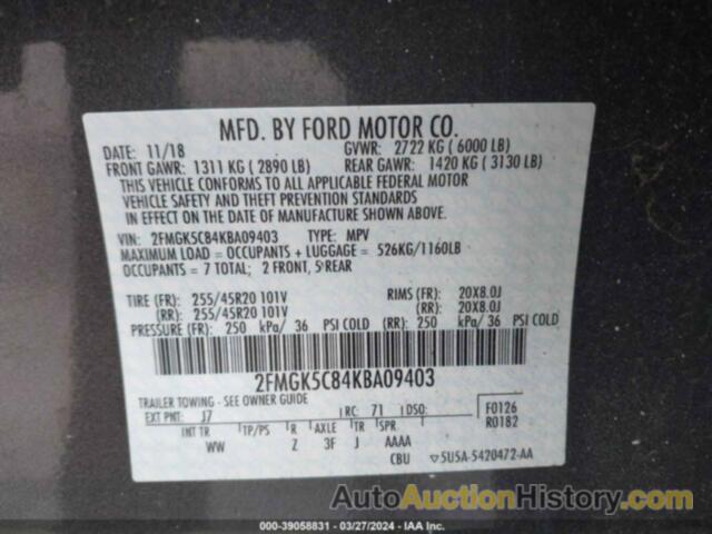 FORD FLEX SEL, 2FMGK5C84KBA09403