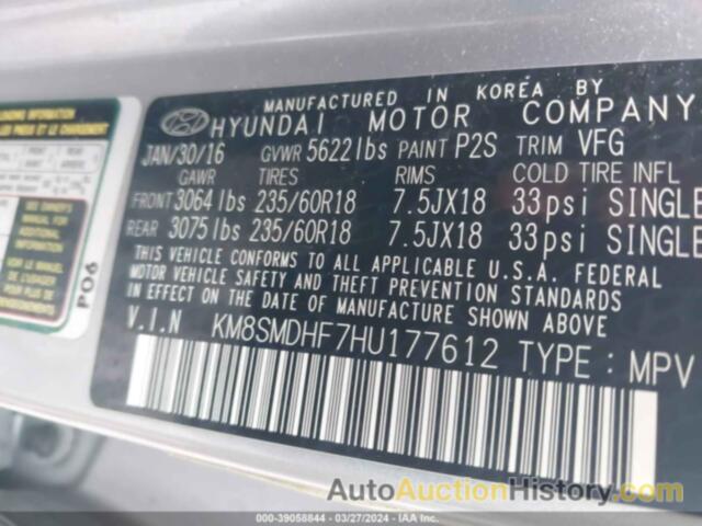 HYUNDAI SANTA FE SE, KM8SMDHF7HU177612