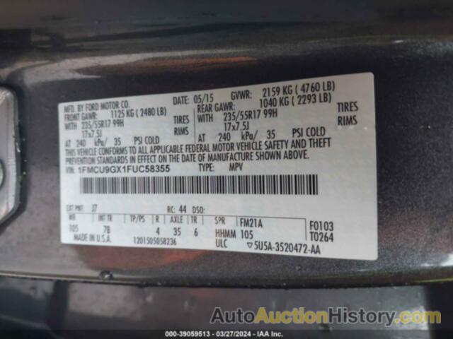 FORD ESCAPE SE, 1FMCU9GX1FUC58355