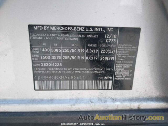 MERCEDES-BENZ ML 350 4MATIC, 4JGBB8GBXBA688655