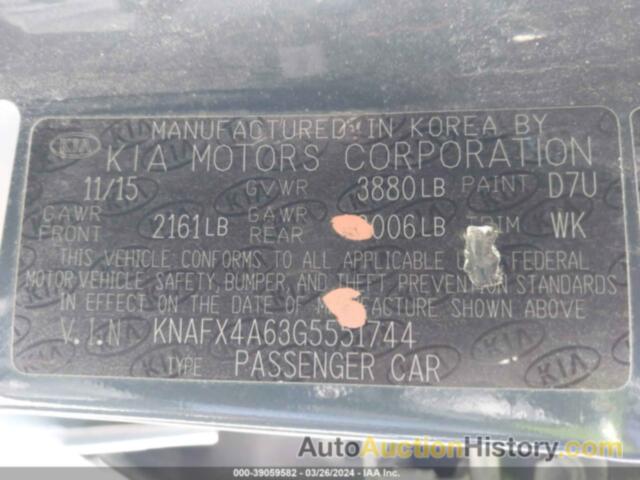 KIA FORTE LX, KNAFX4A63G5551744