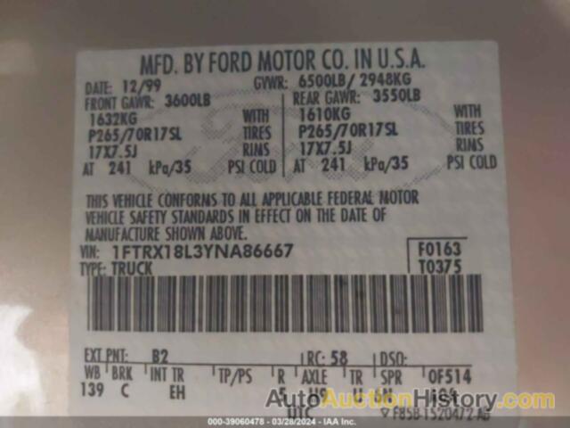 FORD F-150 LARIAT/WORK SERIES/XL/XLT, 1FTRX18L3YNA86667