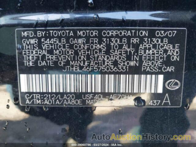 LEXUS LS 460, JTHBL46F575036331