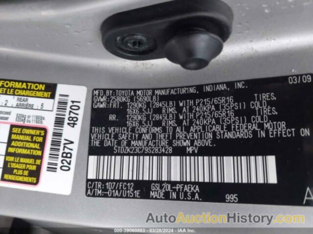 TOYOTA SIENNA LE, 5TDZK23C79S283428