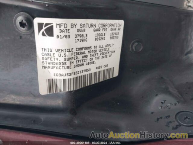 SATURN ION 2, 1G8AJ52F83Z137553