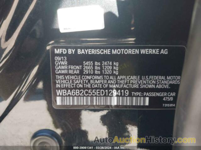 BMW 650I GRAN COUPE, WBA6B2C55ED129419
