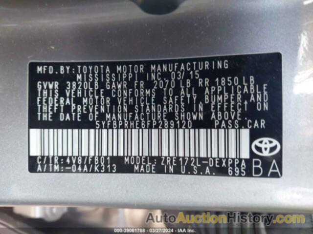 TOYOTA COROLLA LE ECO PLUS, 5YFBPRHE6FP289120