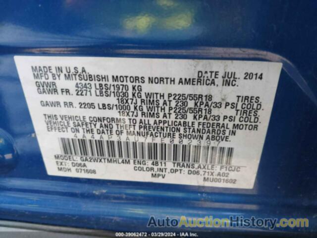 MITSUBISHI OUTLANDER SPORT ES, 4A4AP3AU7FE002397