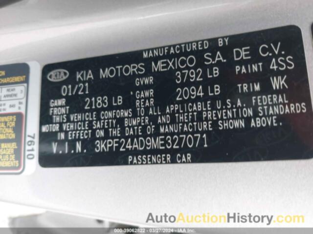 KIA FORTE FE/LXS, 3KPF24AD9ME327071