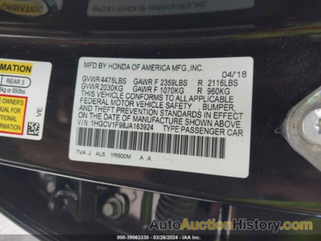 HONDA ACCORD TOURING, 1HGCV1F98JA163924