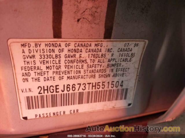 HONDA CIVIC LX, 2HGEJ6673TH551504