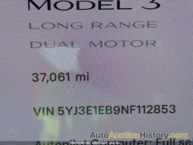 TESLA MODEL 3 LONG RANGE DUAL MOTOR ALL-WHEEL DRIVE, 5YJ3E1EB9NF112853
