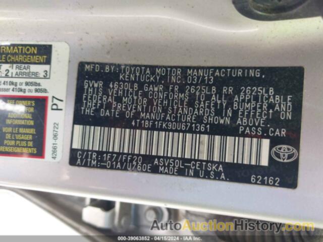 TOYOTA CAMRY SE, 4T1BF1FK9DU671361