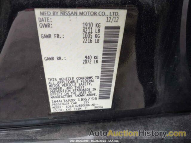 NISSAN ALTIMA 2.5 SL, 1N4AL3AP2DC186756