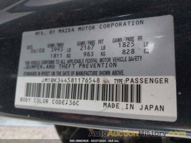 MAZDA MAZDA3 S SPORT, JM1BK344581176548