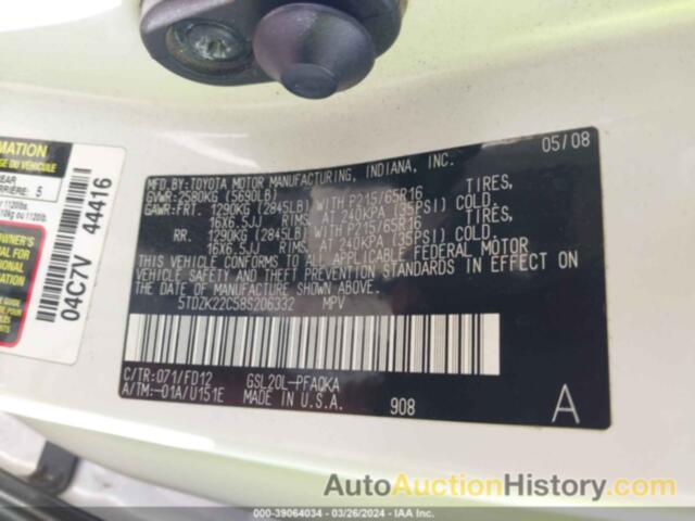 TOYOTA SIENNA XLE, 5TDZK22C58S206332