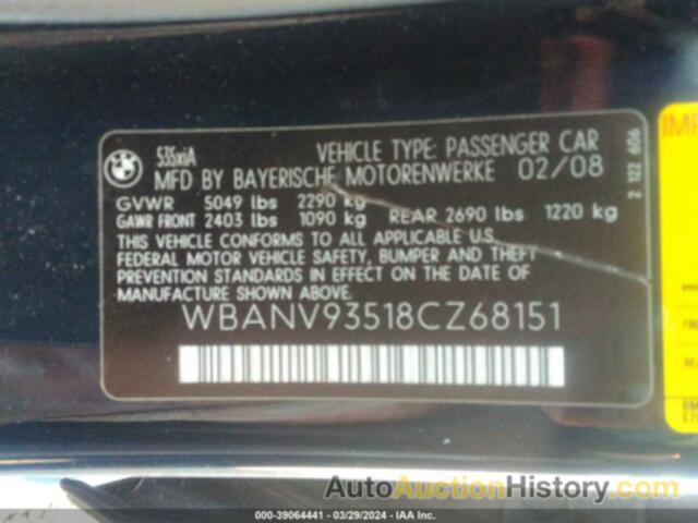 BMW 535XI, WBANV93518CZ68151