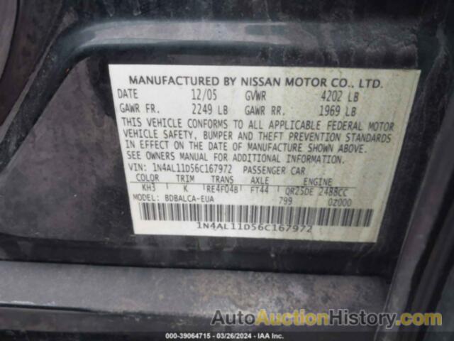 NISSAN ALTIMA 2.5 S, 1N4AL11D56C167972