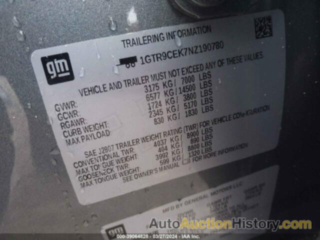GMC SIERRA 1500 LIMITED 4WD DOUBLE CAB STANDARD BOX ELEVATION, 1GTR9CEK7NZ190780