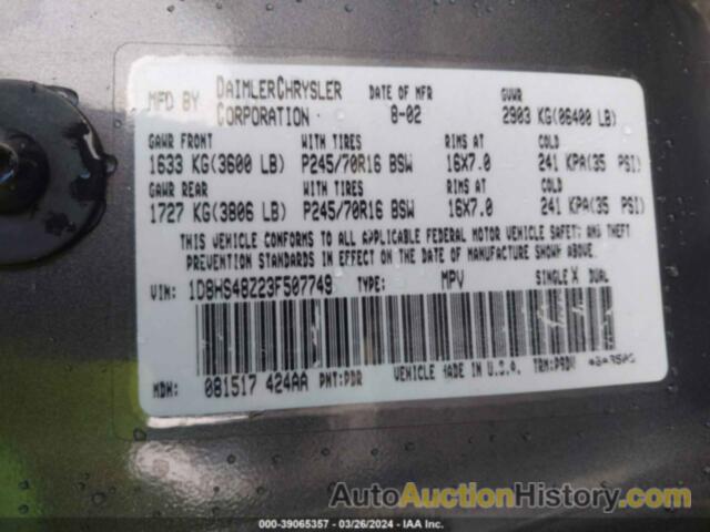 DODGE DURANGO SLT, 1D8HS48Z23F507749