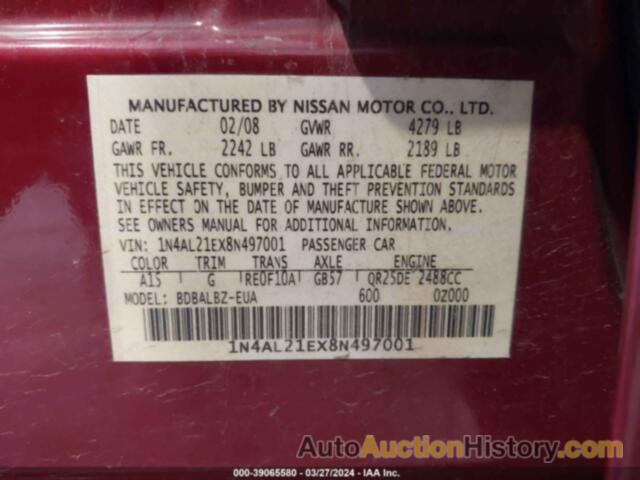 NISSAN ALTIMA 2.5 S, 1N4AL21EX8N497001