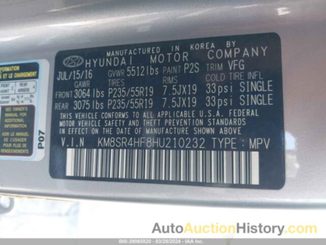 HYUNDAI SANTA FE LIMITED ULTIMATE, KM8SR4HF8HU210232