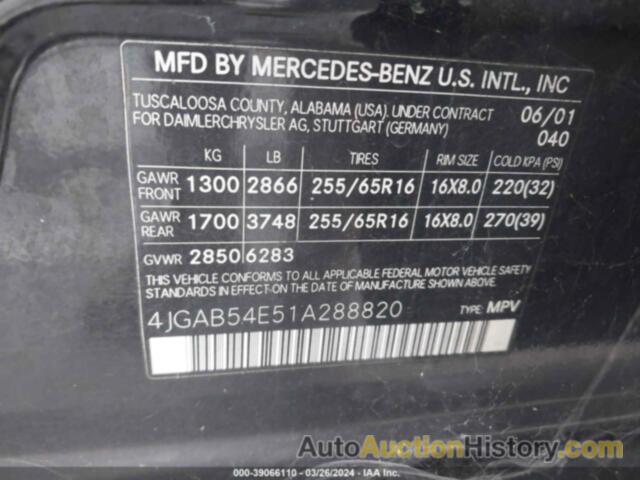 MERCEDES-BENZ ML 320, 4JGAB54E51A288820