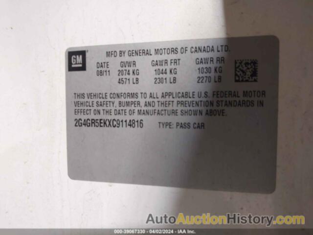 BUICK REGAL, 2G4GR5EKXC9114816