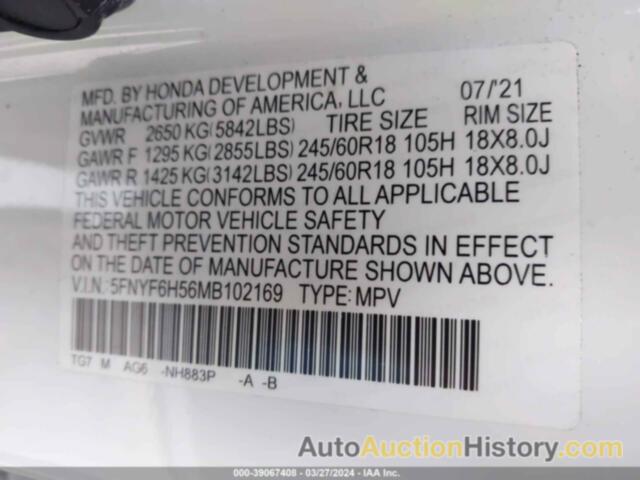 HONDA PILOT AWD EX-L, 5FNYF6H56MB102169