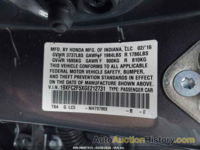 HONDA CIVIC SEDAN LX, 19XFC2F5XGE212731