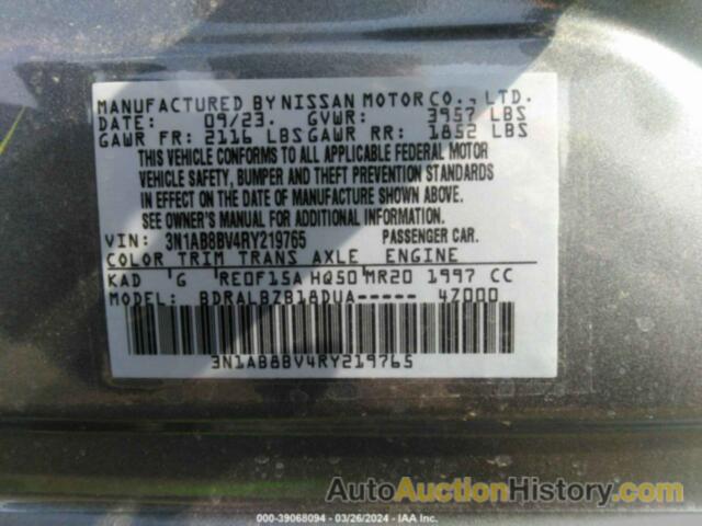 NISSAN SENTRA S XTRONIC CVT, 3N1AB8BV4RY219765