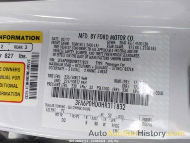 FORD FUSION SE, 3FA6P0HD0HR311832