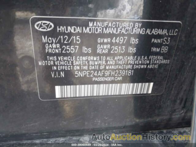 HYUNDAI SONATA SE, 5NPE24AF9FH239181